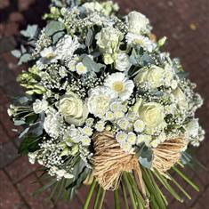 White Single Ended Funeral Flower Spray with Raffia Bow 