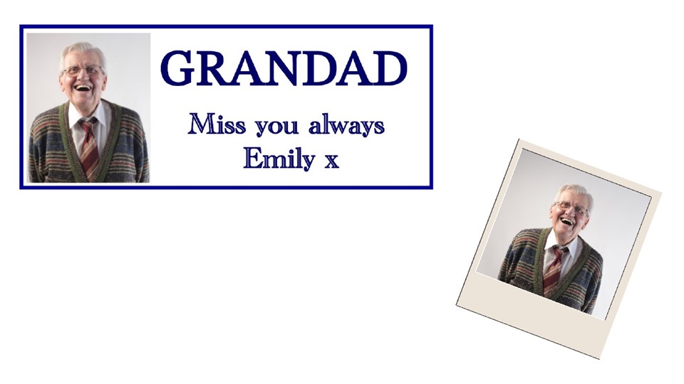 Personalised Grandad label with photograph and Emily’s message